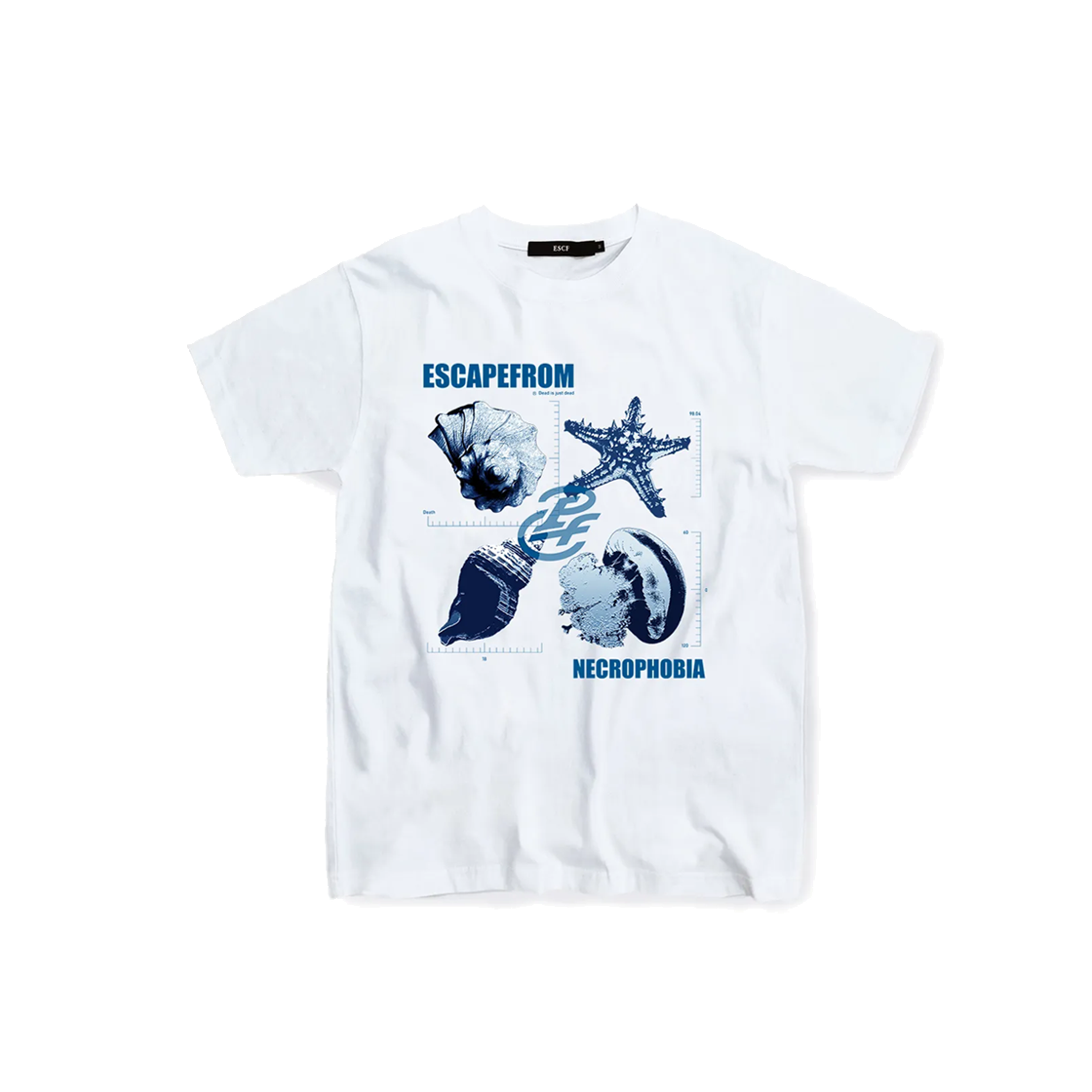 E231OTS339WH Escapefrom Blue Necrophobia Print T-shirt White