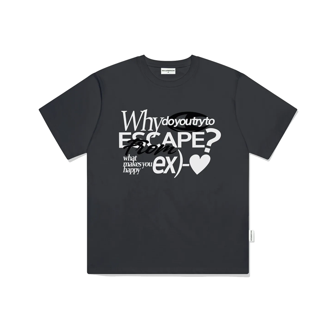E241OTS203CG Escapefrom EX White Heart Print Overfit Short Sleeve T-shirt Charcoal
