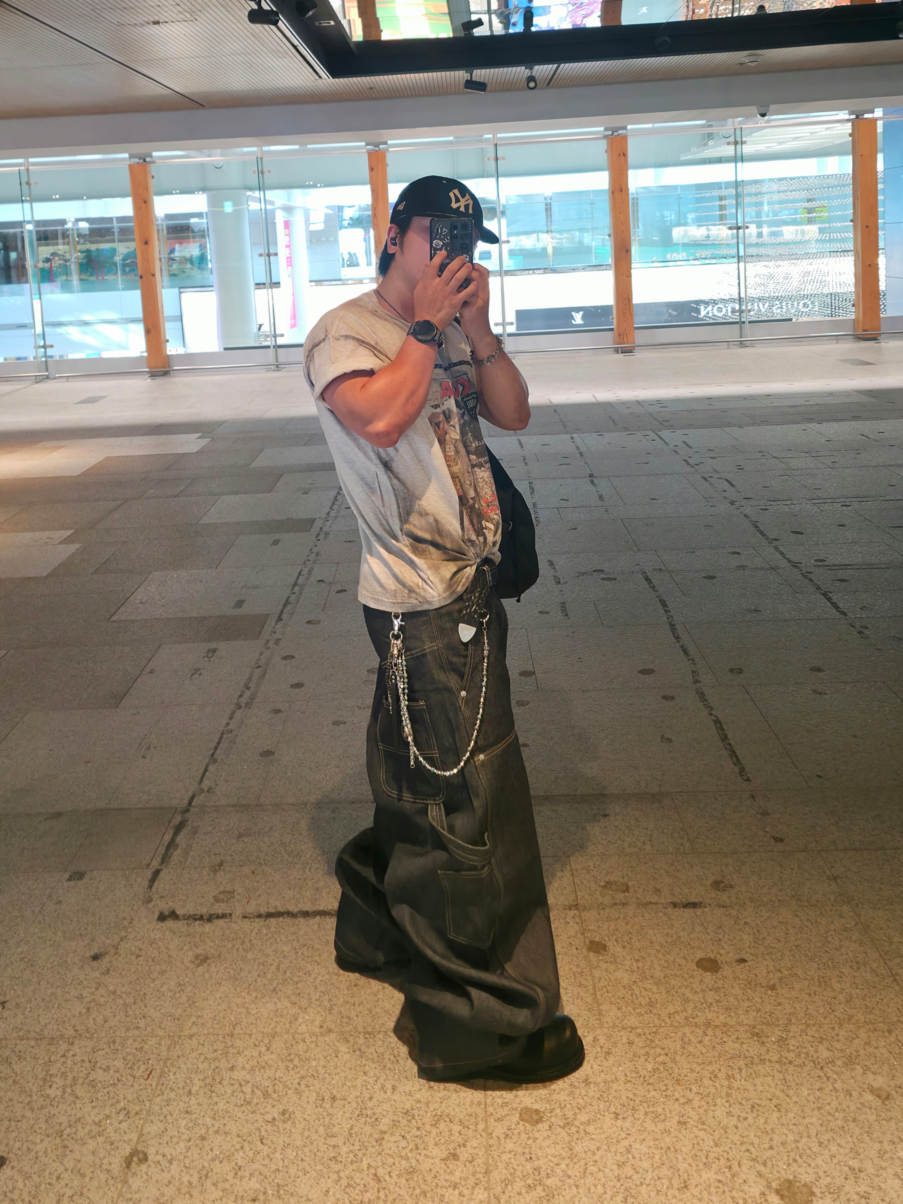 GRAILZ x KOIN SEOUL Carpenter Raw Denim Pants Indigo, Farfromwhat Far Weaving Belt Black 착용 스타일 - 1