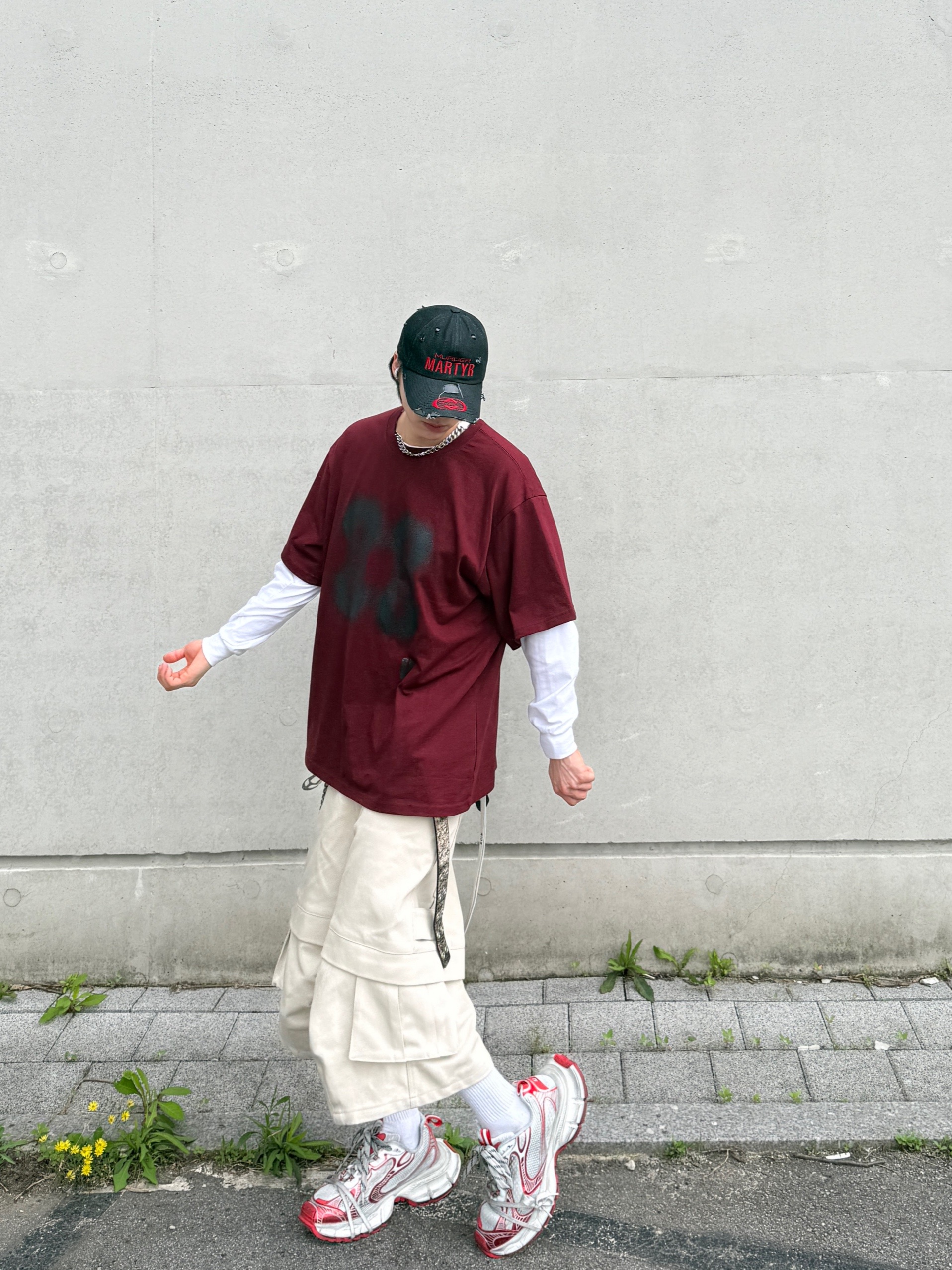 Balenciaga 3XL Sneakers White Red, Kamien Titan Bermuda Pants Light Beige 착용 스타일 - 6
