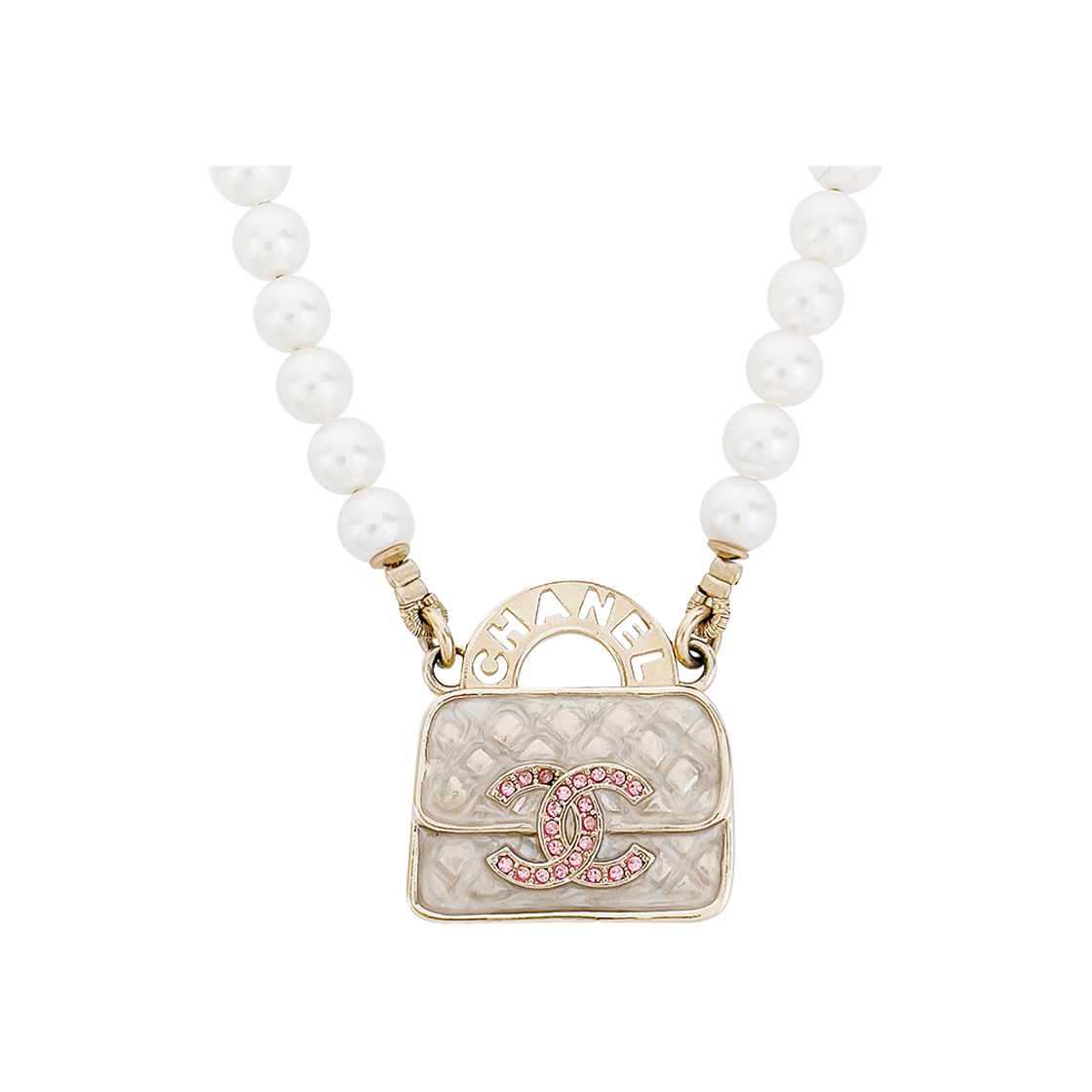ITWLAVM5LHRP Chanel 24S Flap Bag Pearl Necklace White/Pink Champagne Gold