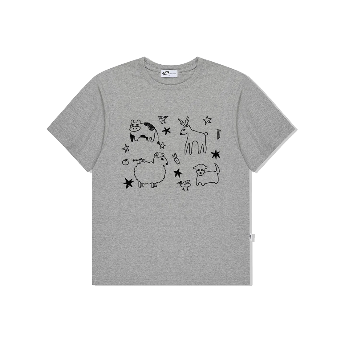 E251OTS048GR Escapefrom Animals Printed Over Fit Short Sleeve Grey