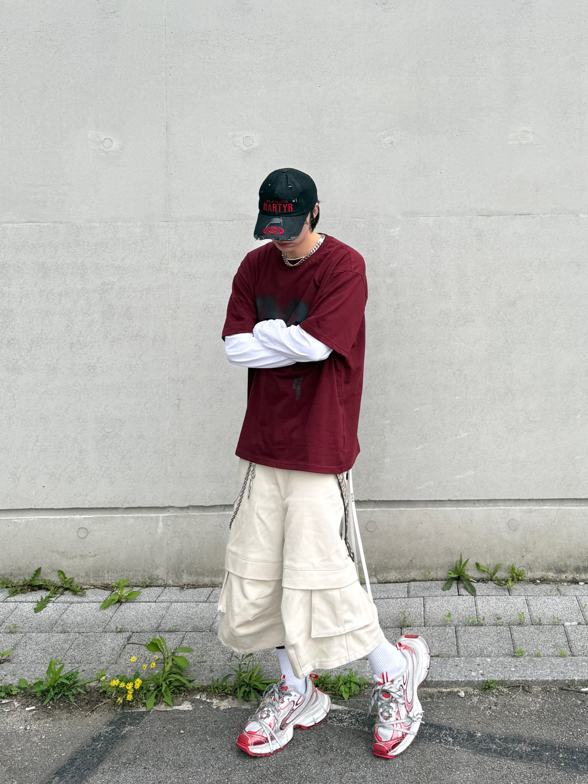 Balenciaga 3XL Sneakers White Red, Kamien Titan Bermuda Pants Light Beige 착용 스타일 - 9