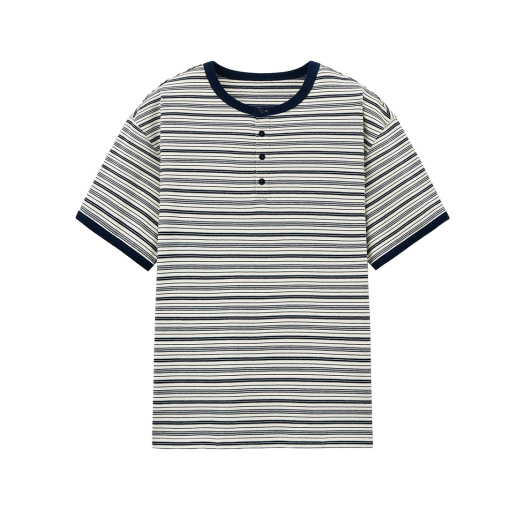 TNTS5E217N2 TNGT Stripe Henley Neck T-shirt Navy