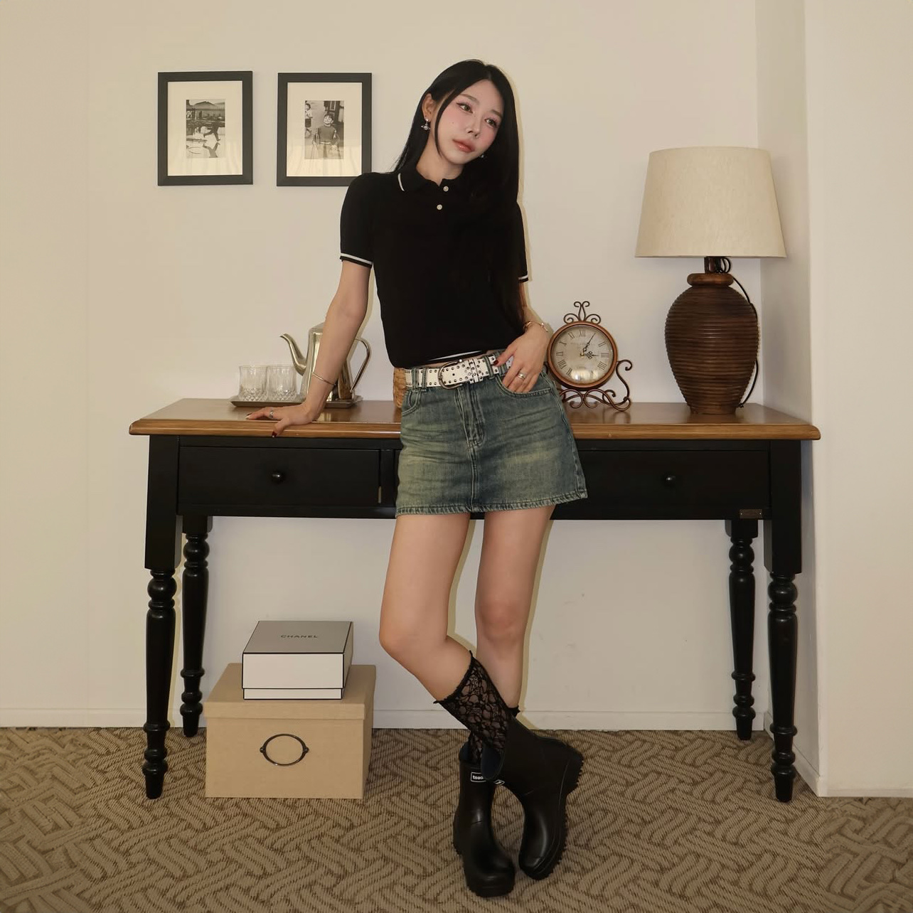 Toadstool Toad Made Rain Boots Short Black 착용 스타일