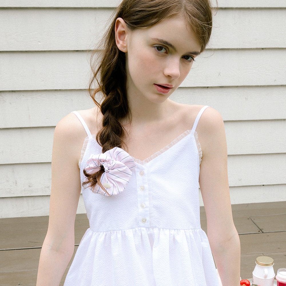 2025HA2077PKOS Letter From Moon Cotton Stripe Scrunchie Pink - #3