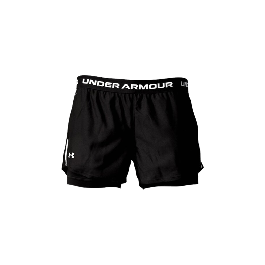 (W) 언더아머 테크 플레이 업 투인원 쇼츠 블랙 화이트((W) Under Armour Tech Play Up 2-in-1 Shorts Black White)