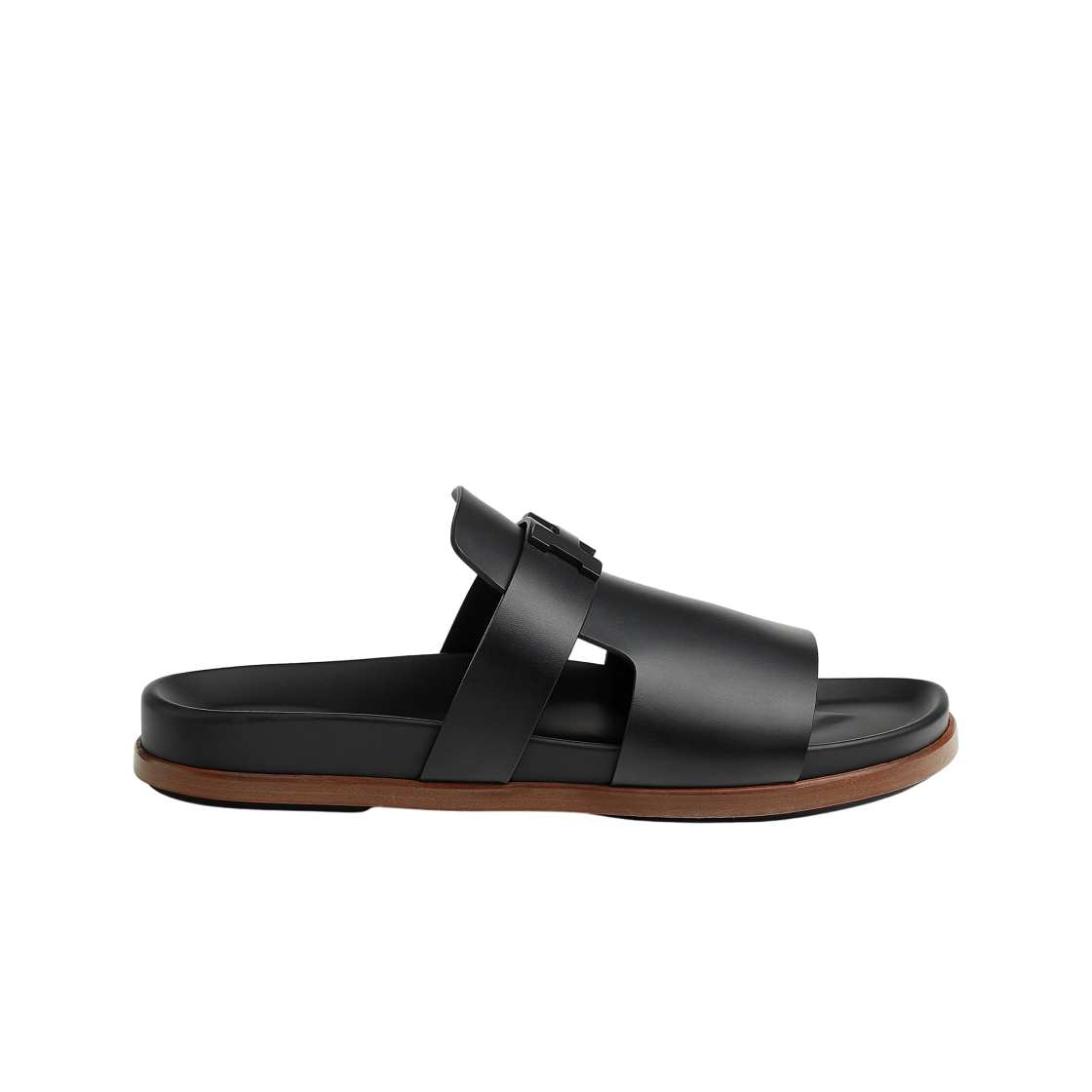 H242943ZH01 Hermes Jaures Sandal Calfskin & Brushed Matte Black PVD Noir