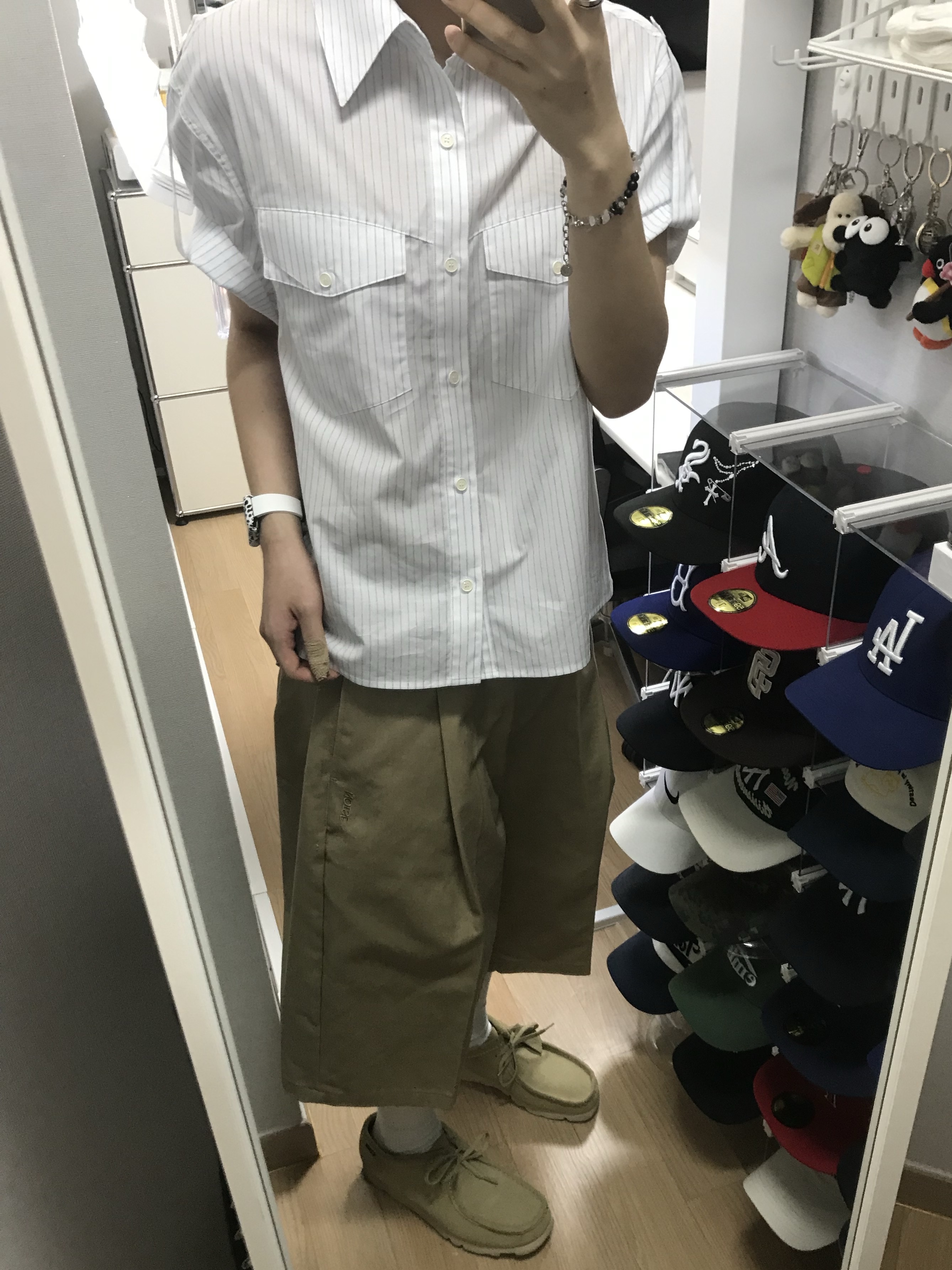 Dr. Martens 1461 Smooth Black, Waviness Horizon Stripe Half shirts Blue Stripe 착용 스타일 - 2