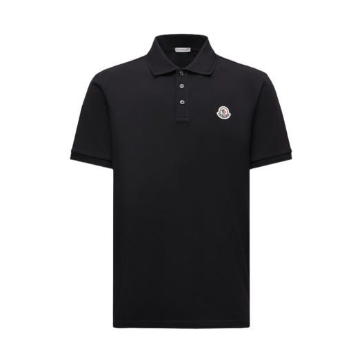 Moncler Logo Patch Cotton Piquet Polo Shirt Black - 25FW
