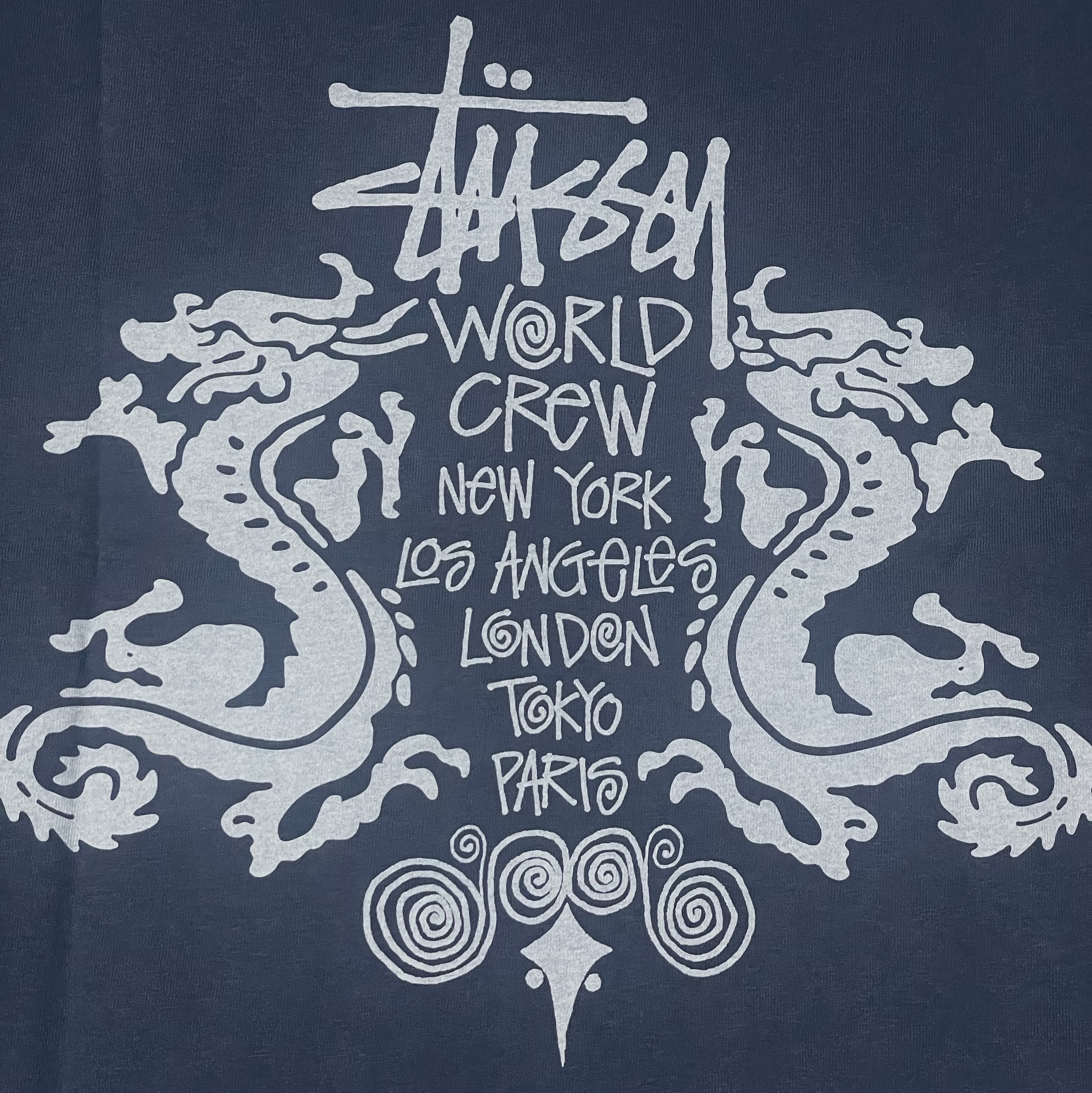 Stussy Double Dragon Pigment Dyed T-Shirt Navy, Stussy Double Dragon Pigment Dyed T-Shirt Natural 착용 스타일 - 1