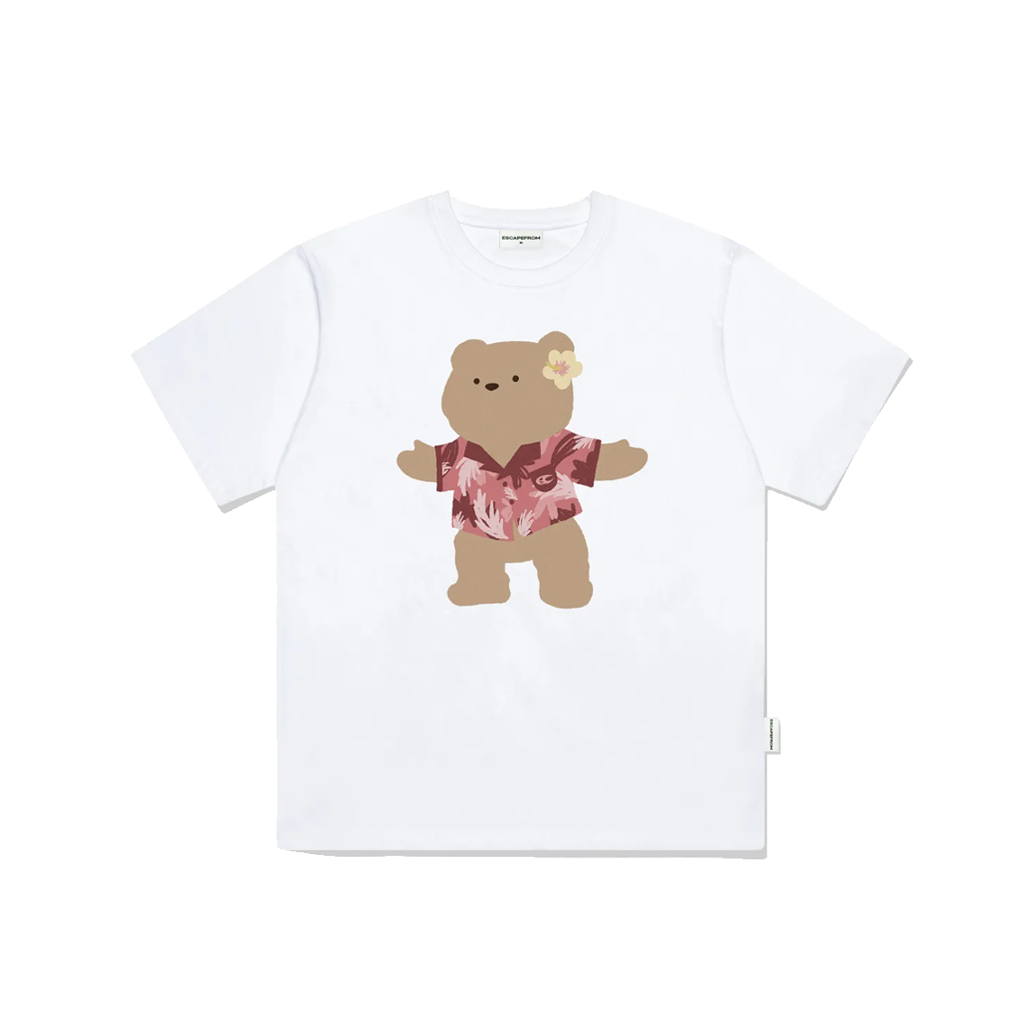 E241OTS283WH Escapefrom Hawaiian T-shirt Bear Print Overfit Short Sleeve T-shirt White
