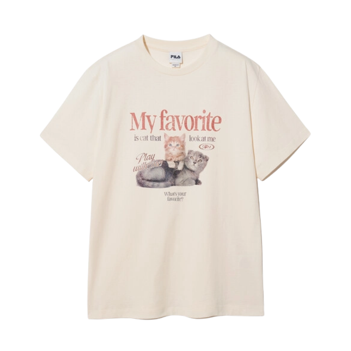 (W) 휠라 오버핏 고양이 티셔츠 화이트 아이보리((W) Fila Overfit Kitty T-Shirt White Ivory)