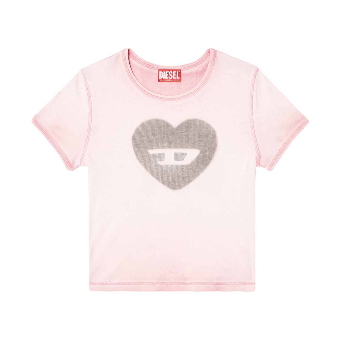A128360SQA-D35U (W) Diesel T-Ele Ribbed T-Shirt with Watercolour Heart D Face Powder
