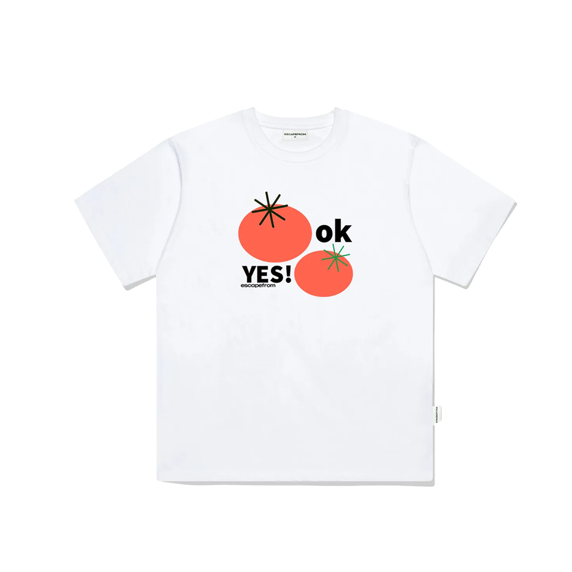 E241OTS148WH Escapefrom Yes Tomato Print Overfit Short Sleeve T-shirt White