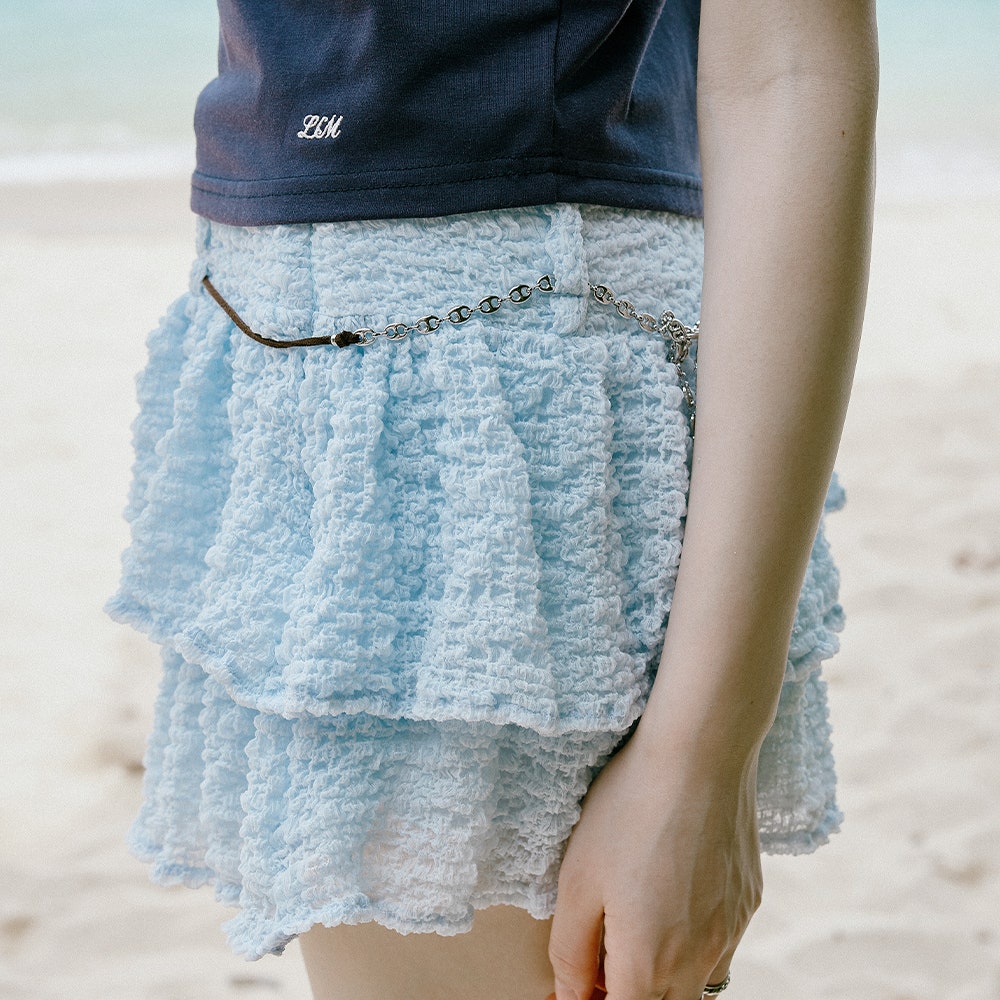2025SK2094SBS Letter From Moon Summer Wrinkle Cancan Mini Skirt Skyblue - #5