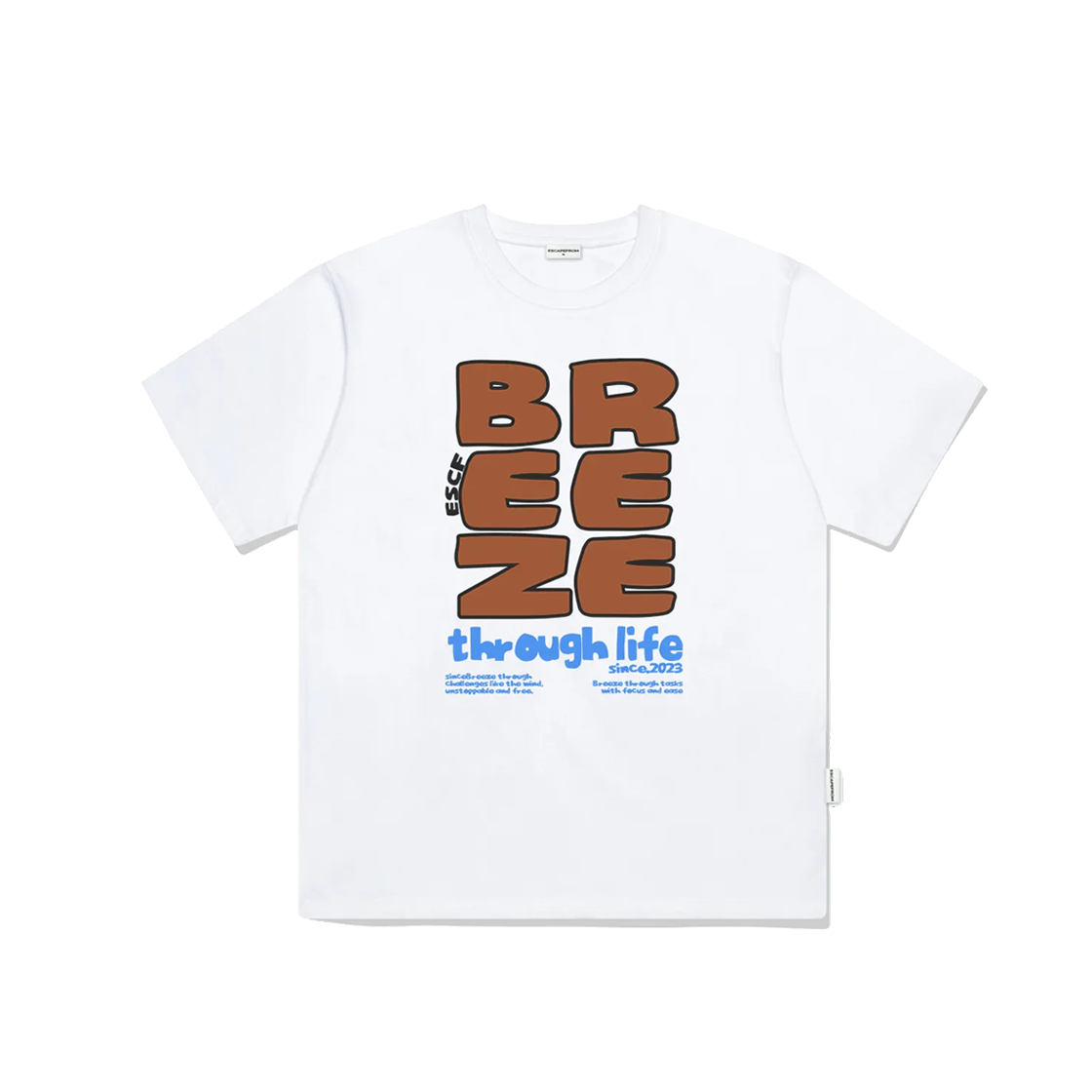 E251OTS127WH Escapefrom Brown Breeze Printed Over Fit Short Sleeve White