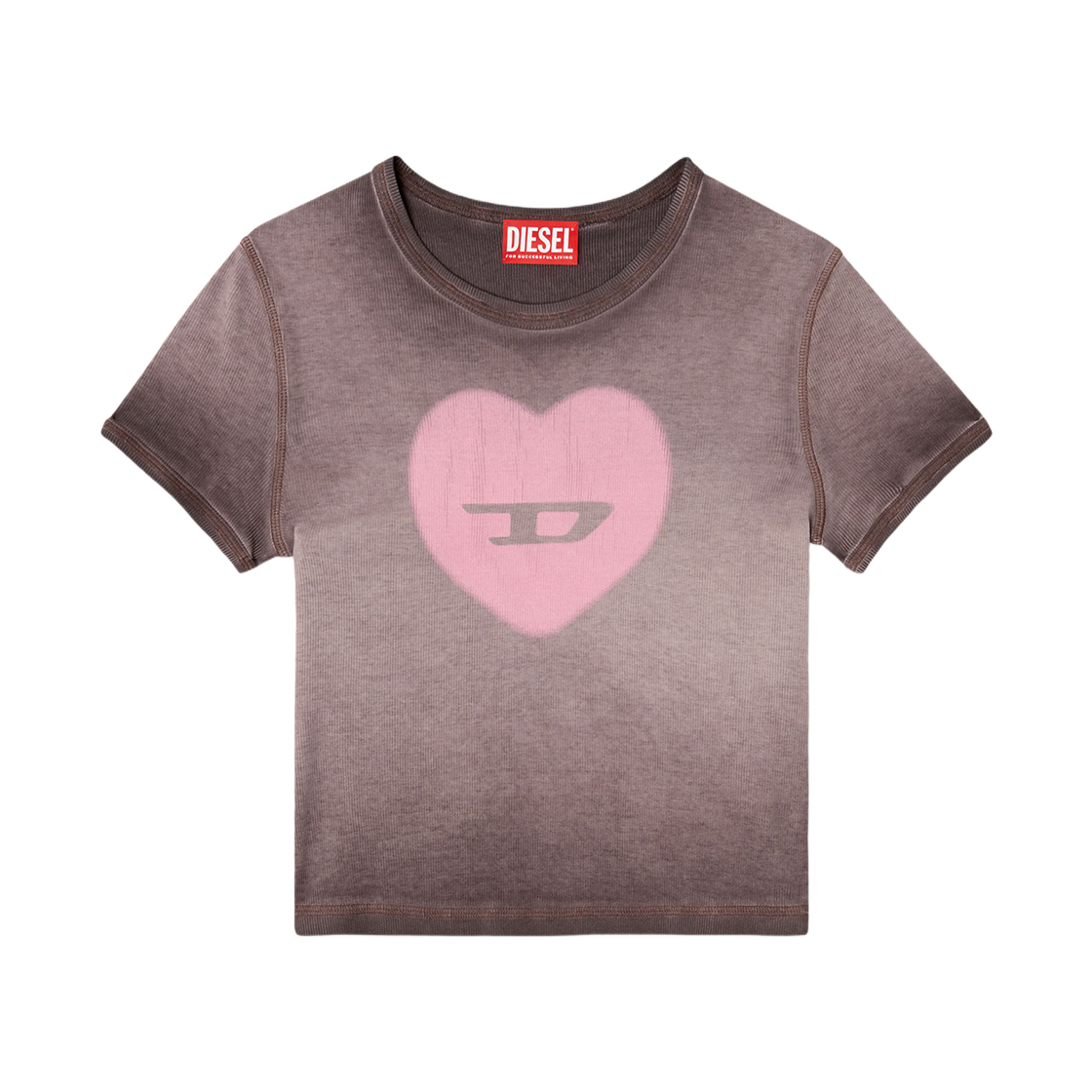 (W) 디젤 T-엘 립드 티셔츠 워터컬러 하트 D 바이올렛((W) Diesel T-Ele Ribbed T-Shirt with Watercolour Heart D Violet) - 1