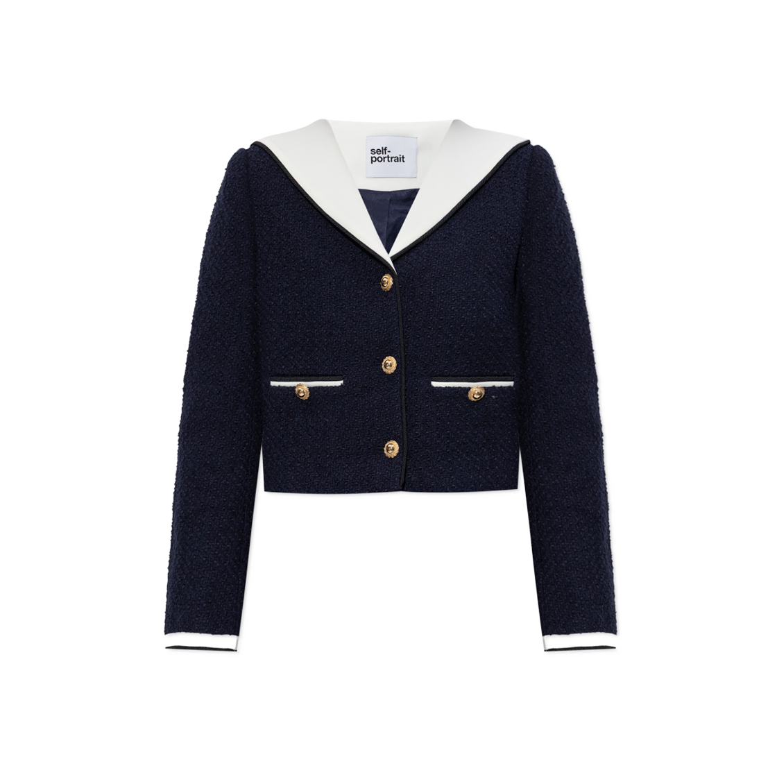 셀프 포트레이트 우먼 부클 콘트라스트 칼라 자켓 블루 - 25FW(Self Portrait Women Boucle Contrast Collar Jacket Blue - 25FW)