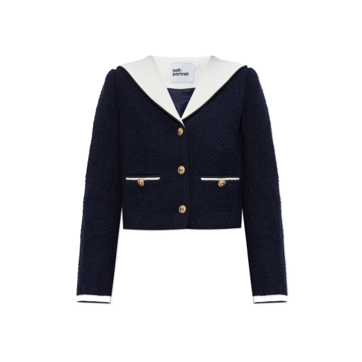 KW5CJAFSF08NY Self Portrait Women Boucle Contrast Collar Jacket Blue - 25FW