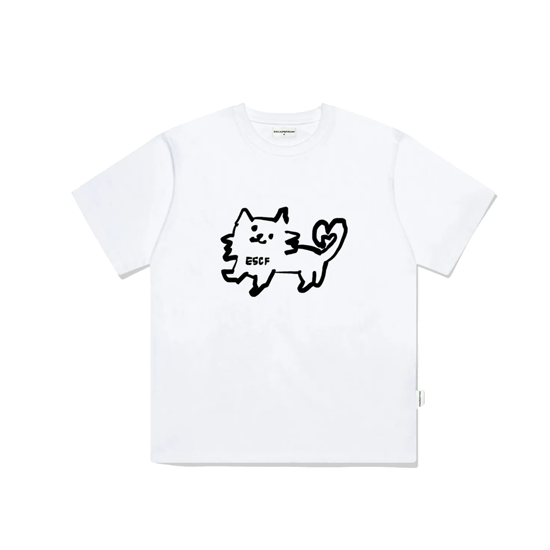 E241OTS060WH Escapefrom Love Escape Cat Print Overfit Short Sleeve T-shirt White
