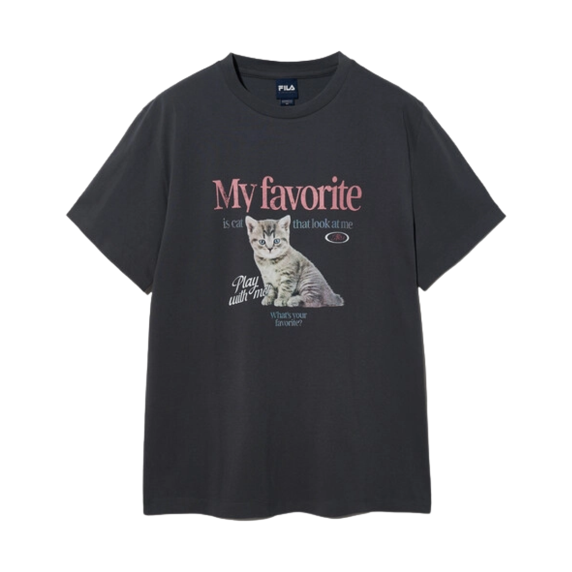 (W) 휠라 오버핏 고양이 티셔츠 블랙 차콜 그레이((W) Fila Overfit Kitty T-Shirt Black Charcoal Gray)