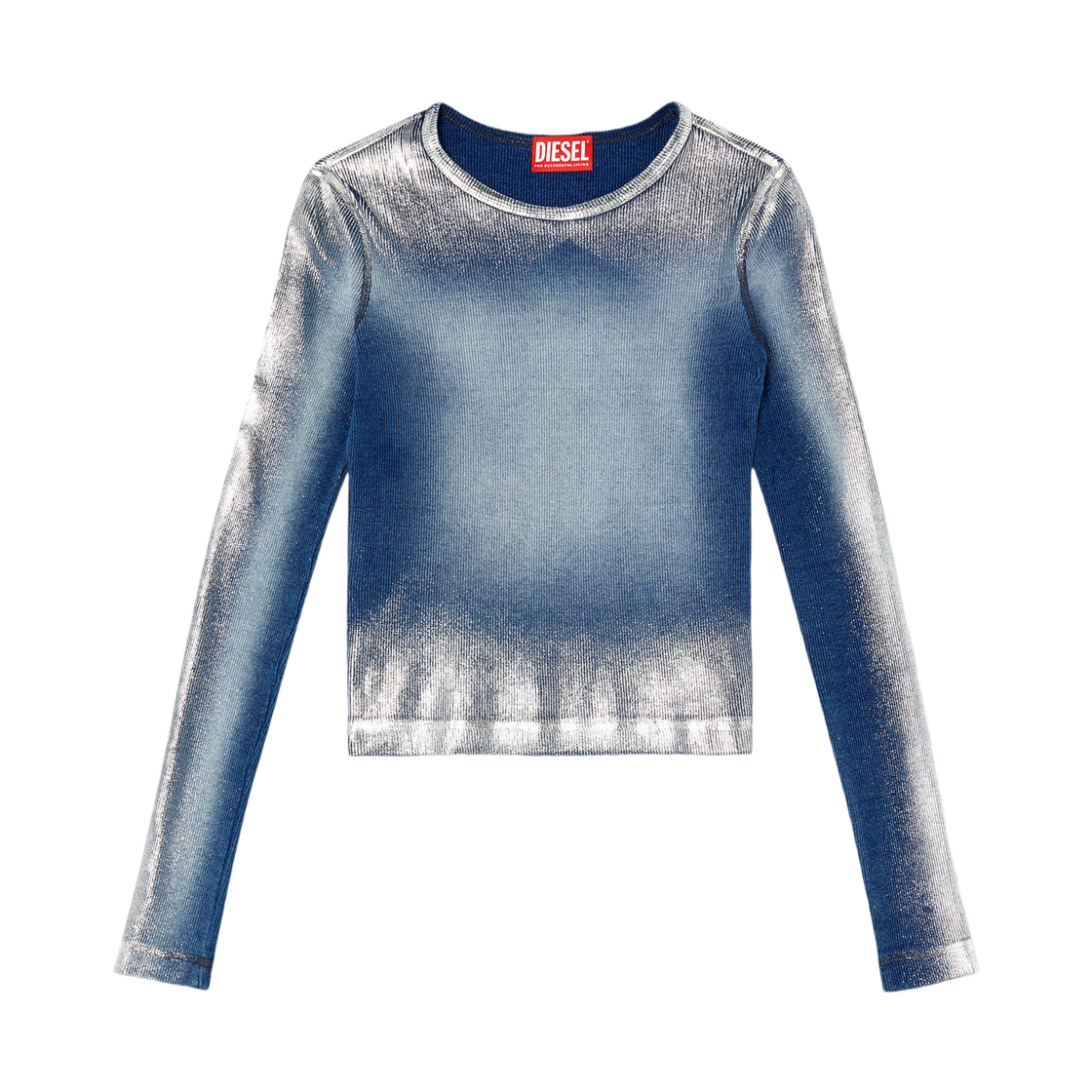 A167730NJ-BH01 (W) Diesel T-Banes-Nc-Q1 Faded Metallic Long-Sleeve T-Shirt Blue