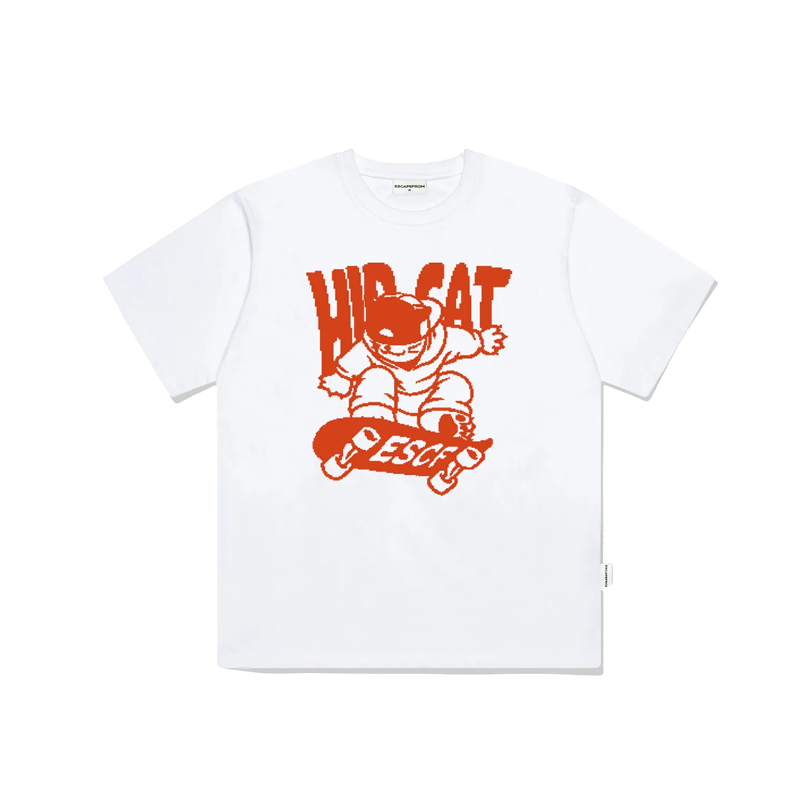 이스케이프프롬 오렌지 힙 캣 스케이트보드 프린트 오버핏 반팔티 화이트(Escapefrom Orange Hip Cat Skateboard Print Overfit Short Sleeve T-shirt White) - 1