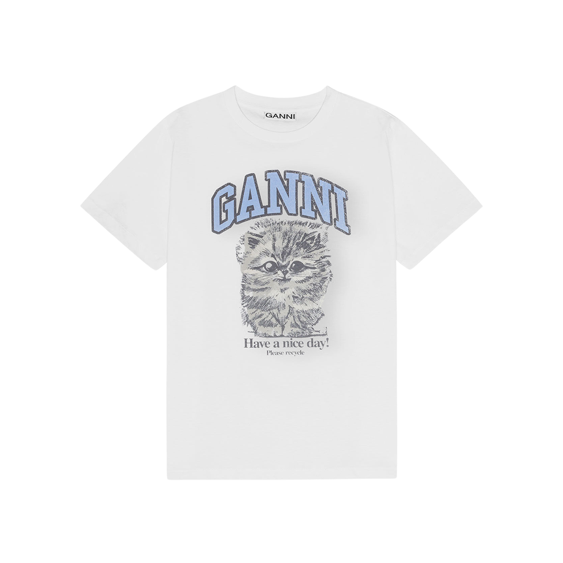 (W) 가니 릴렉스드 저지 키티 티셔츠 브라이트 화이트((W) Ganni Relaxed Jersey Kitty T-Shirt Bright White)