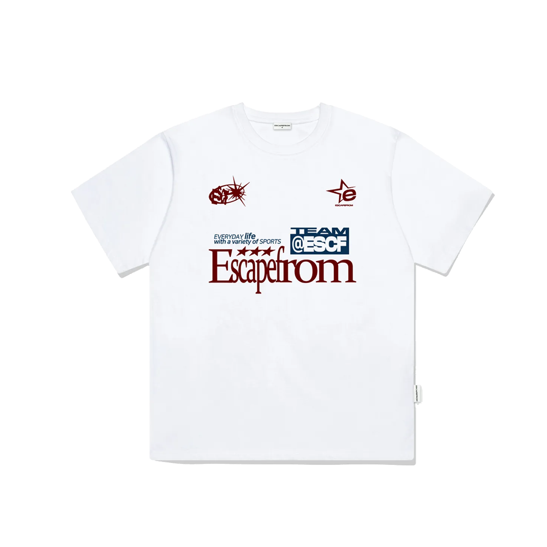 E251OTS077WH Escapefrom ESCF Sports Printed Over Fit Short Sleeve White