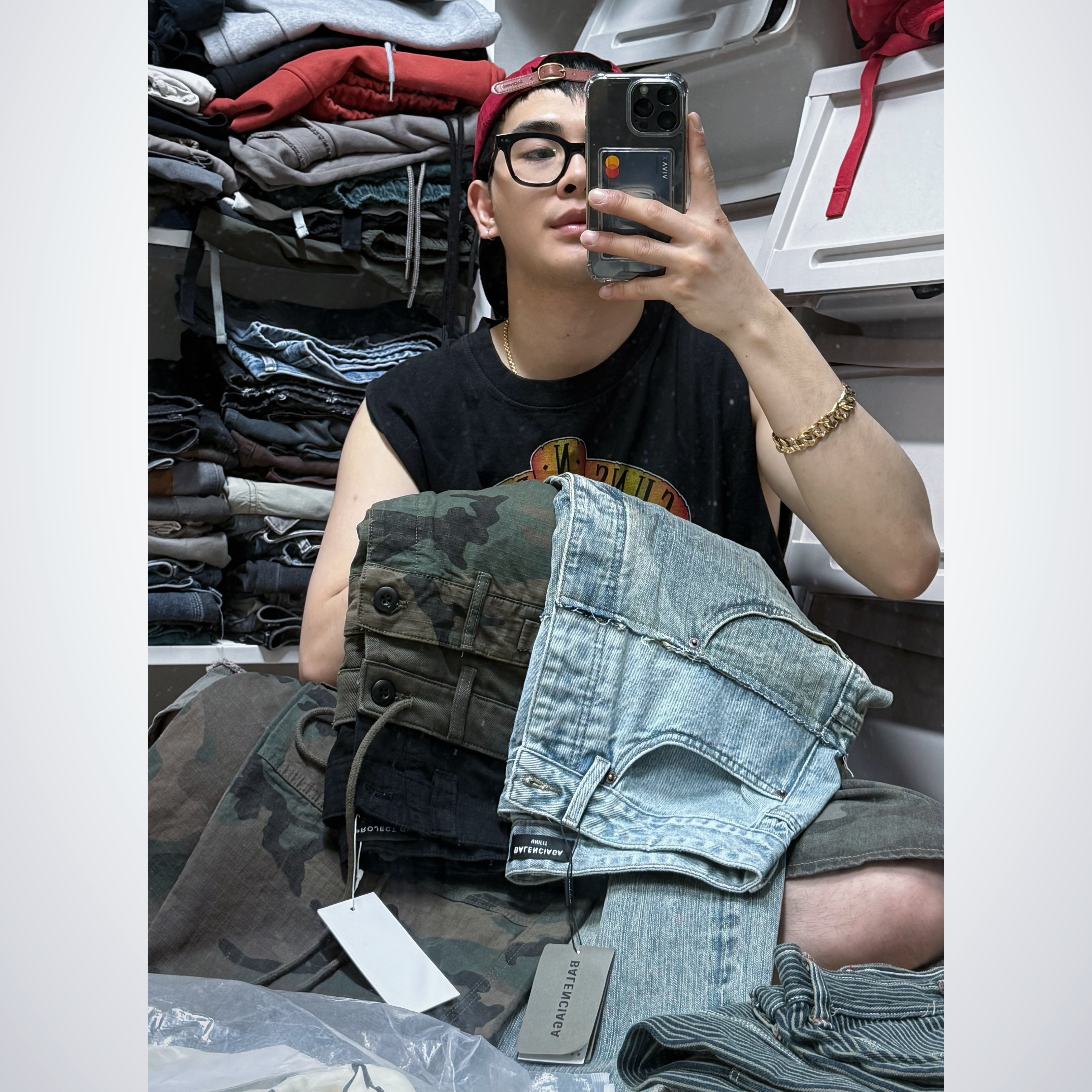 Balenciaga Up Baggy Pants Blue, Project G/R 3 Layered Cargo Pants Camo 착용 스타일