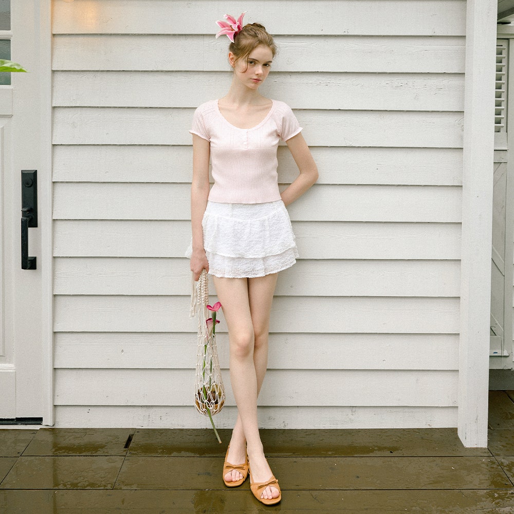 2025SK2092WTS Letter From Moon Summer Wrinkle Cancan Mini Skirt White - #3