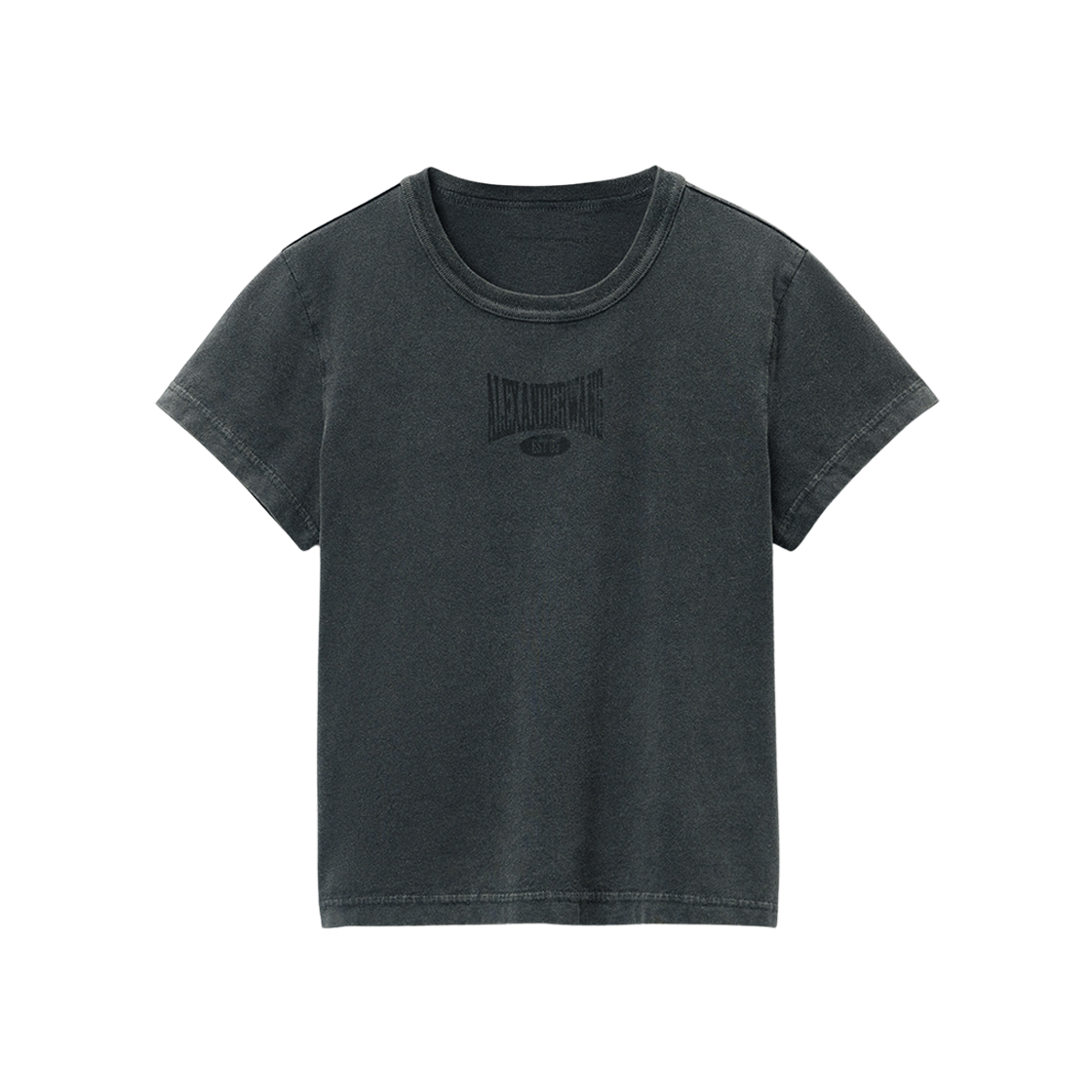 (W) 알렉산더 왕 디스트레스드 로고 슈렁큰 코튼 티셔츠 블랙((W) Alexander Wang Distressed Logo Shrunken Cotton T-Shirt Black) - 1