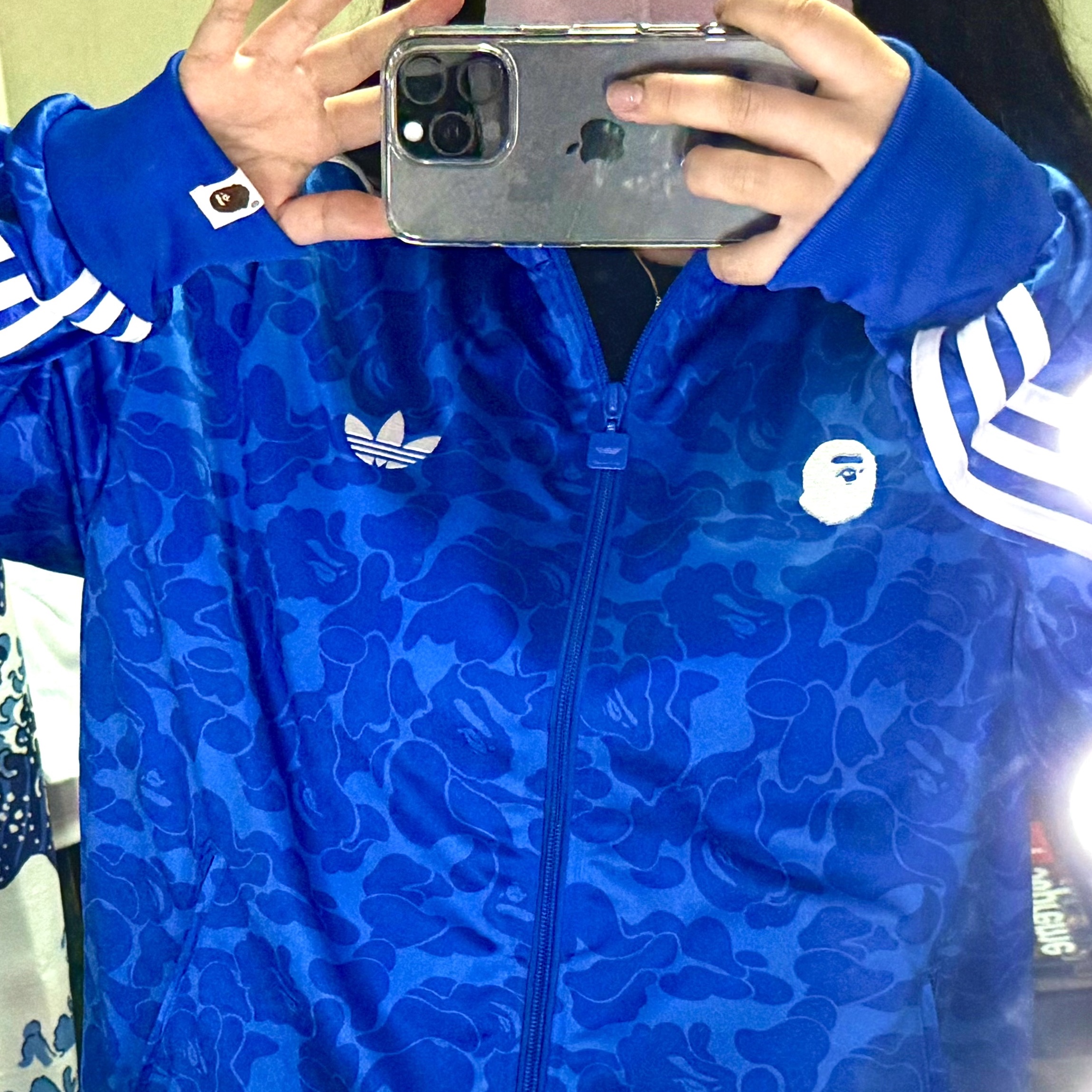 Adidas x BAPE Allover Print Track Top Blue - KR Sizing 착용 스타일