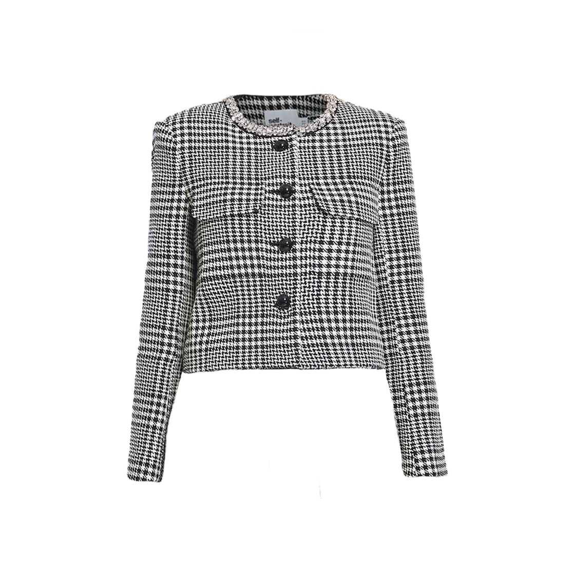 셀프 포트레이트 우먼 하운드투스 크리스탈 트림 자켓 블랙 앤 화이트 - 25FW(Self Portrait Women Houndstooth Crystal Trim Jacket Black And White - 25FW)