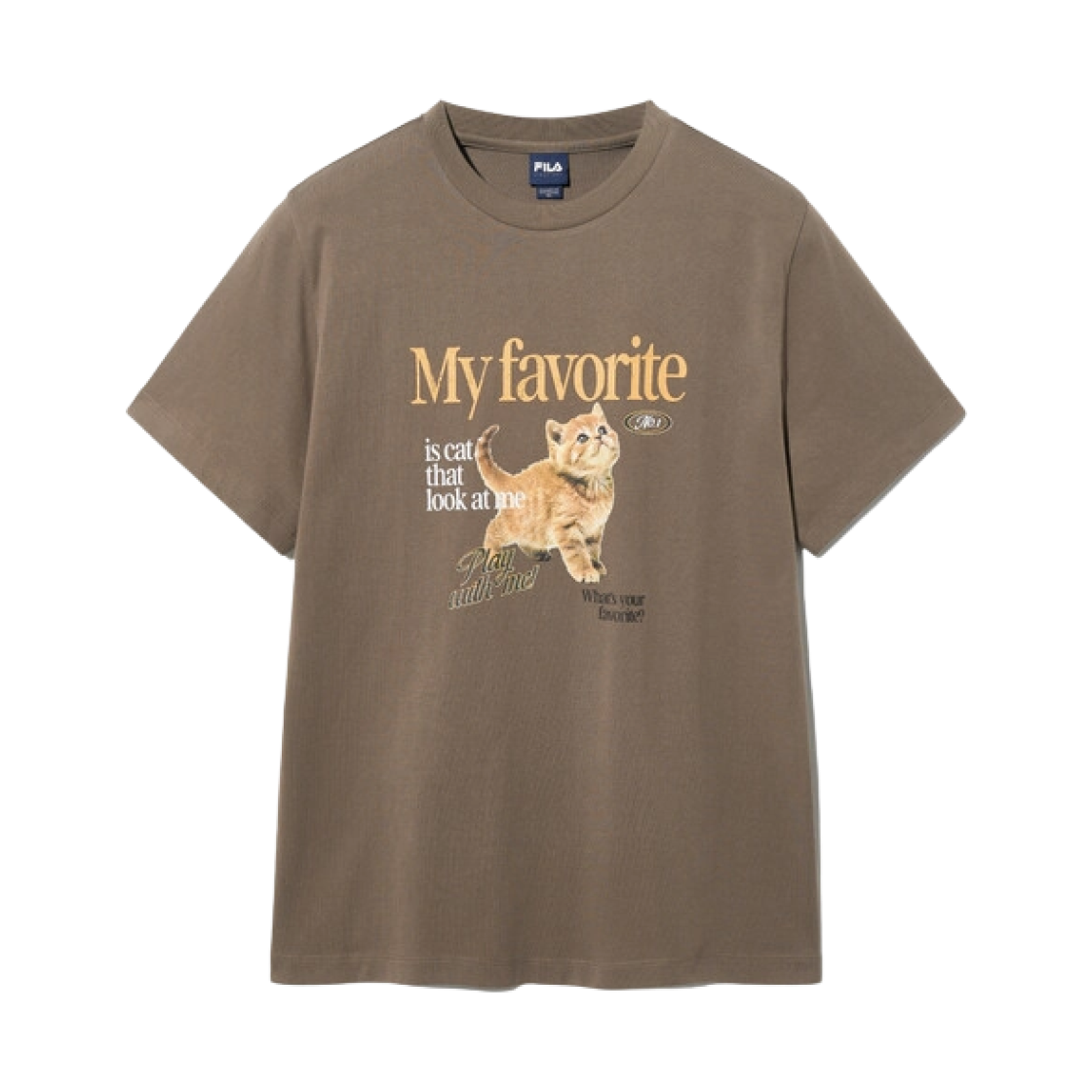 (W) 휠라 오버핏 고양이 티셔츠 브라운((W) Fila Overfit Kitty T-Shirt Brown)