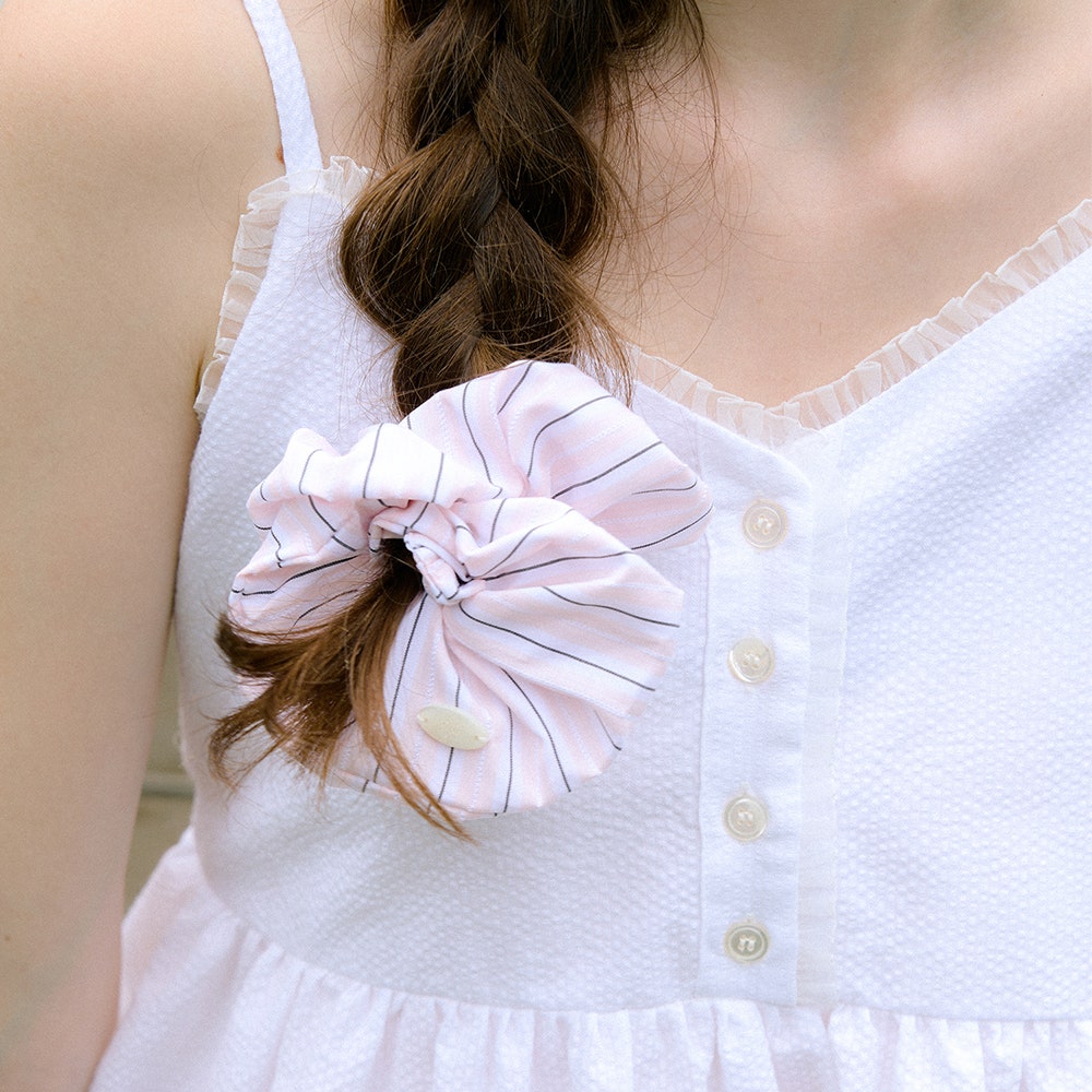 2025HA2077PKOS Letter From Moon Cotton Stripe Scrunchie Pink - #2