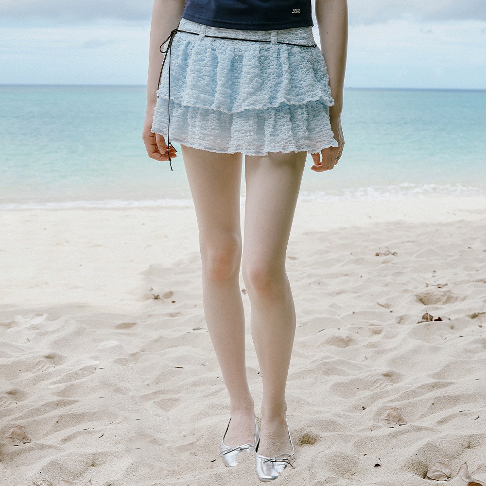2025SK2094SBS Letter From Moon Summer Wrinkle Cancan Mini Skirt Skyblue - #2