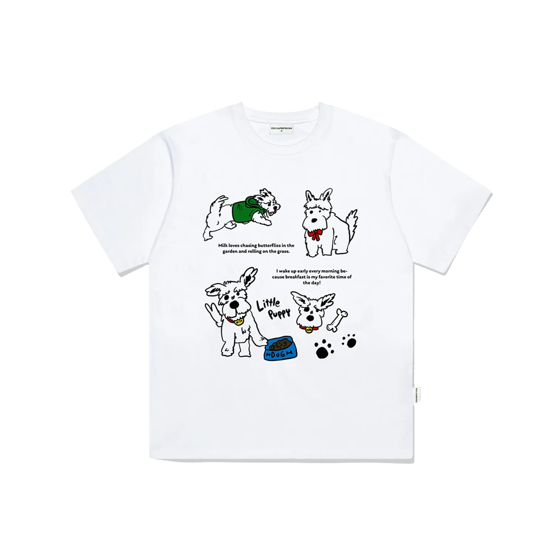 E251OTS008WH Escapefrom Milk Puppy Printed Over Fit Short Sleeve White