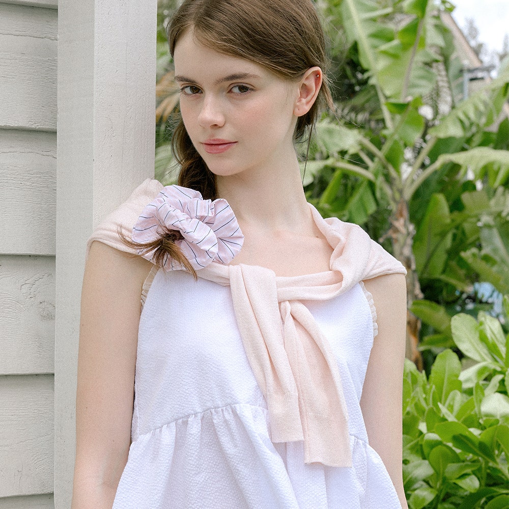 2025HA2077PKOS Letter From Moon Cotton Stripe Scrunchie Pink - #4