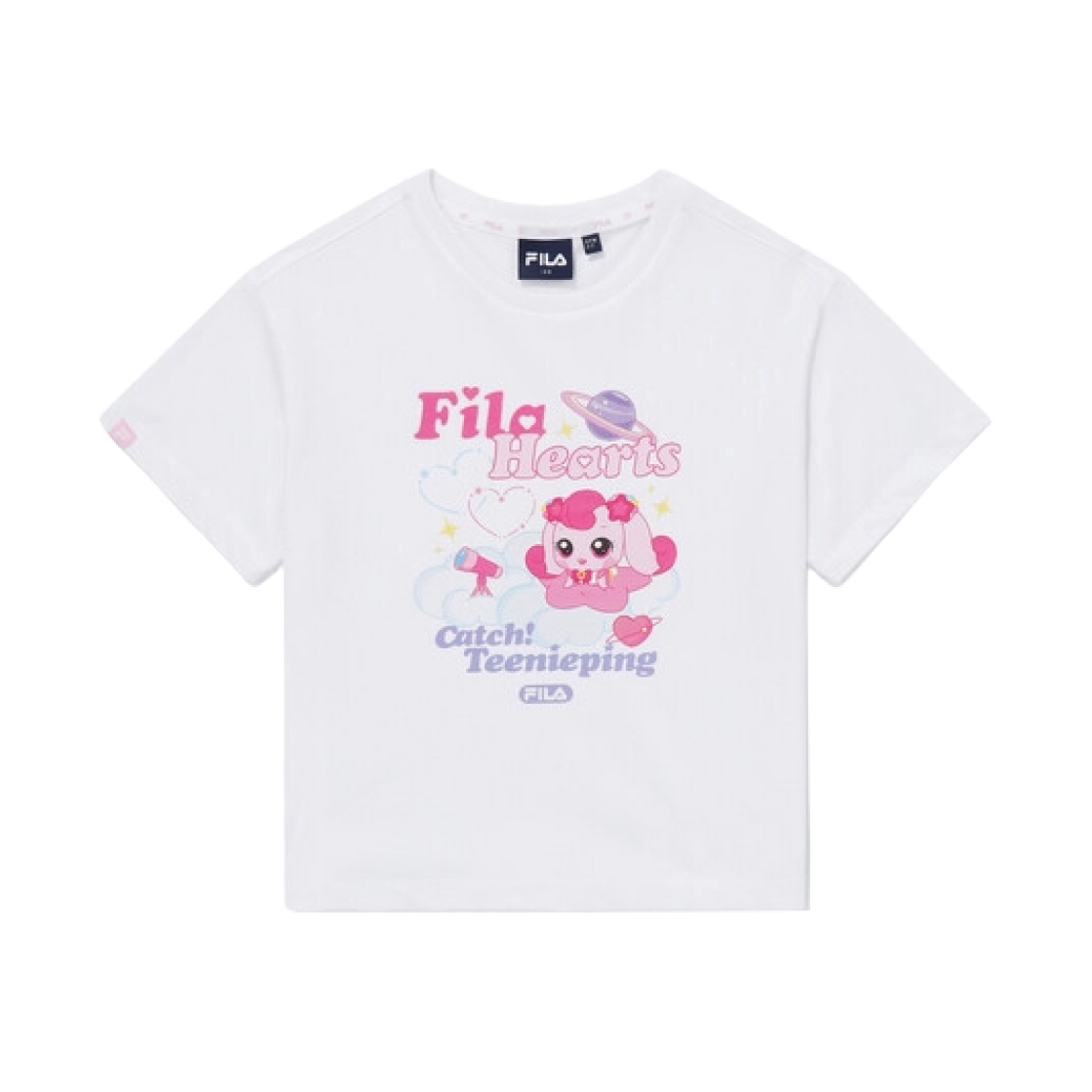 (Kids) 휠라 x 캐치! 티니핑 로열핑 티셔츠 화이트((Kids) Fila x Catch! Teenieping Royalping T-Shirt White)