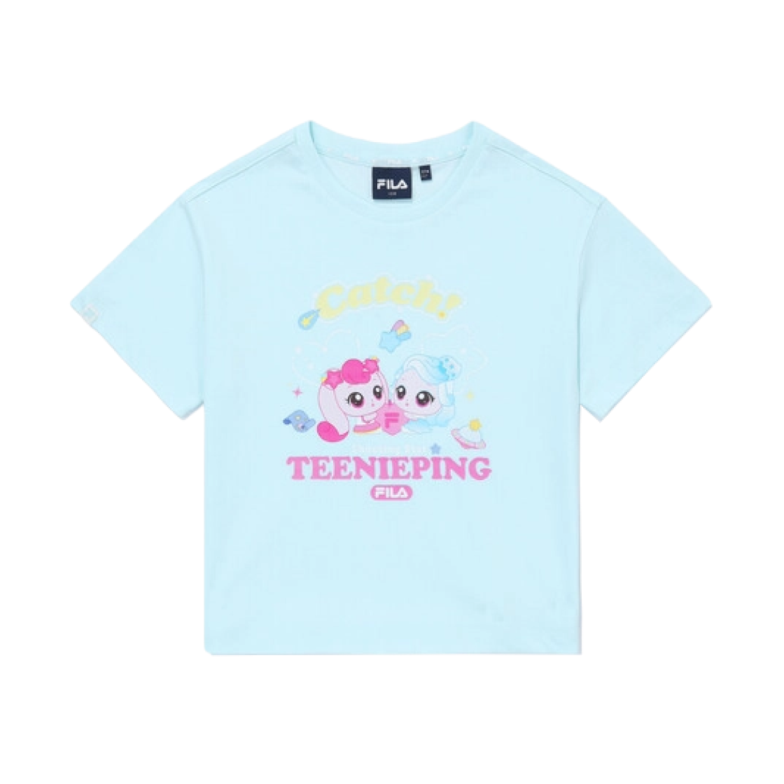 (Kids) 휠라 x 캐치! 티니핑 로열핑 티셔츠 블루 페일 민트((Kids) Fila x Catch! Teenieping Royalping T-Shirt Blue Pale Mint)