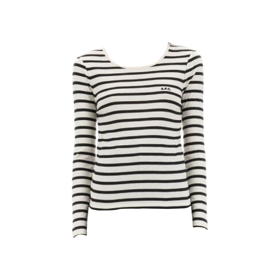 (W) 아페쎄 로고 자수 스트라이프 티셔츠 에크루 블랙((W) A.P.C. Logo Embroidered Stripe T-Shirt Ecru Black) - 1