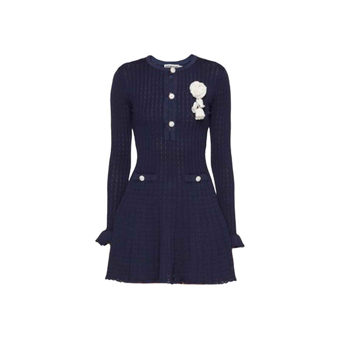 셀프 포트레이트 우먼 포인텔 니트 크로셰 플라워 미니 드레스 블루 - 25FW(Self Portrait Women Pointelle Knit Crochet Flower Mini Dress Blue - 25FW)