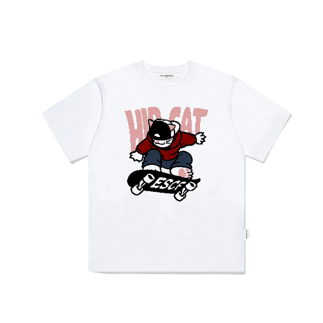 이스케이프프롬 컬러 힙 캣 스케이트보드 프린트 오버핏 반팔티 화이트(Escapefrom Color Hip Cat Skateboard Print Overfit Short Sleeve T-shirt White)