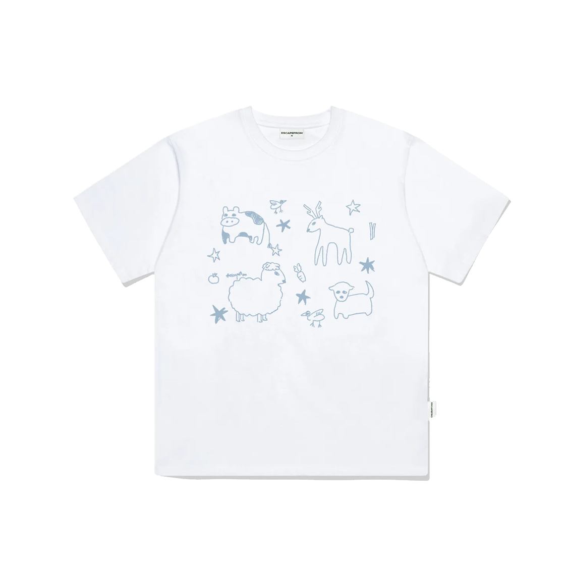 E251OTS049WH Escapefrom Animals Printed Over Fit Short Sleeve White