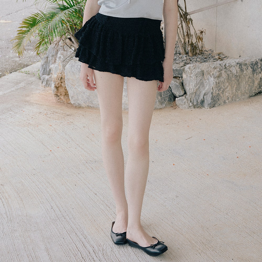 2025SK2096BKS Letter From Moon Summer Wrinkle Cancan Mini Skirt Black - #2