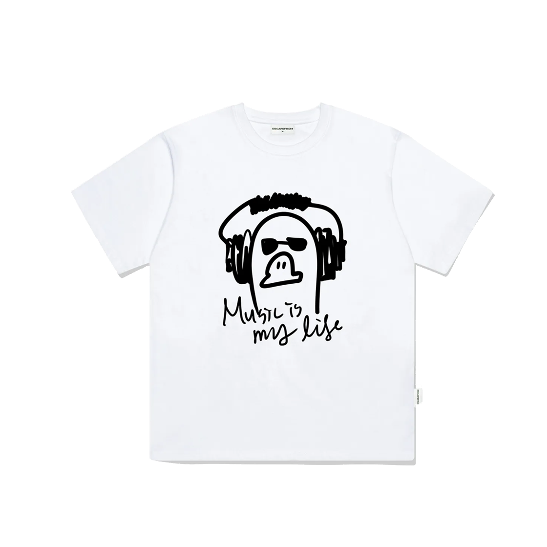 E251OTS064WH Escapefrom Music is my Life Printed Over Fit Short Sleeve White