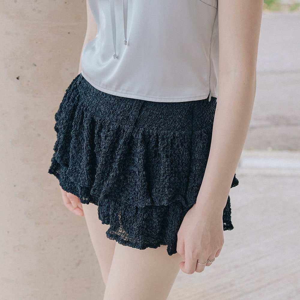 2025SK2096BKS Letter From Moon Summer Wrinkle Cancan Mini Skirt Black - #4