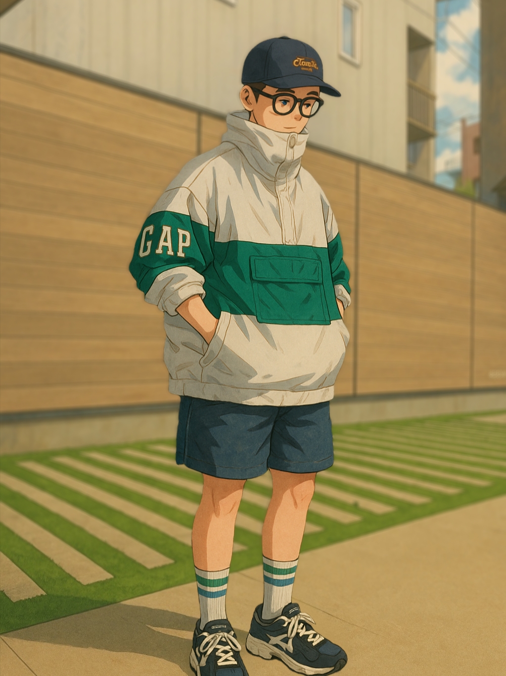 Palace x Gap Windbreaker White Green - 24SS, New Balance 992 Made in USA Core Black Grey 착용 스타일 - 2